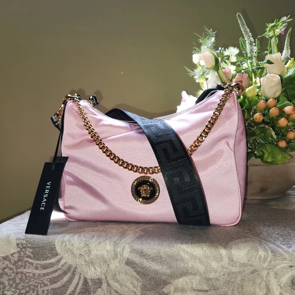 ショルダーバッグ・ポシェット VERSACE Crossbody Bags Women Fabric Pink/Sea Versace La Medusa Half Moon Hobo Shoulder Crossbody Bag Pink